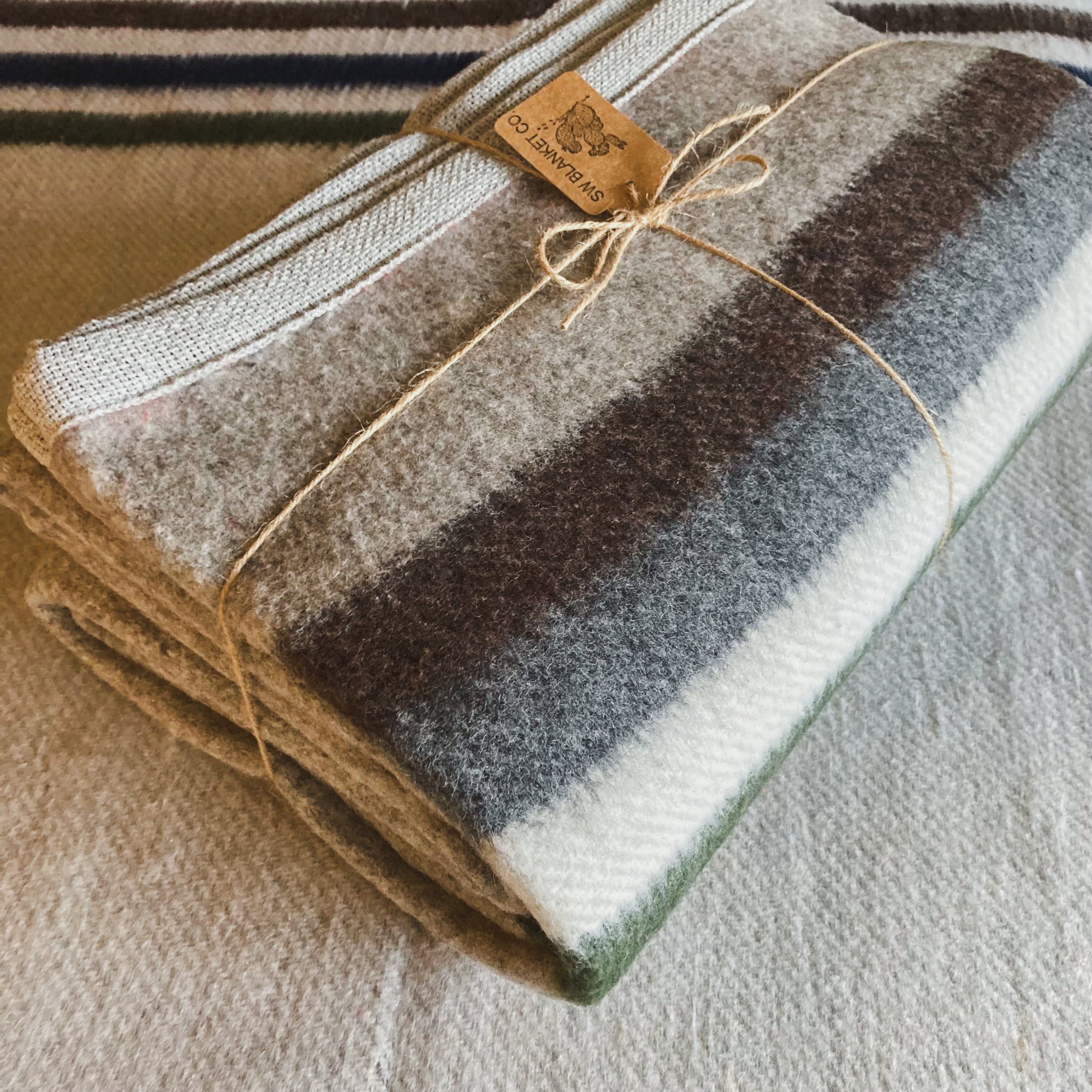 Light Gray Brushed Wool Handwoven Blanket with Tailored Edge