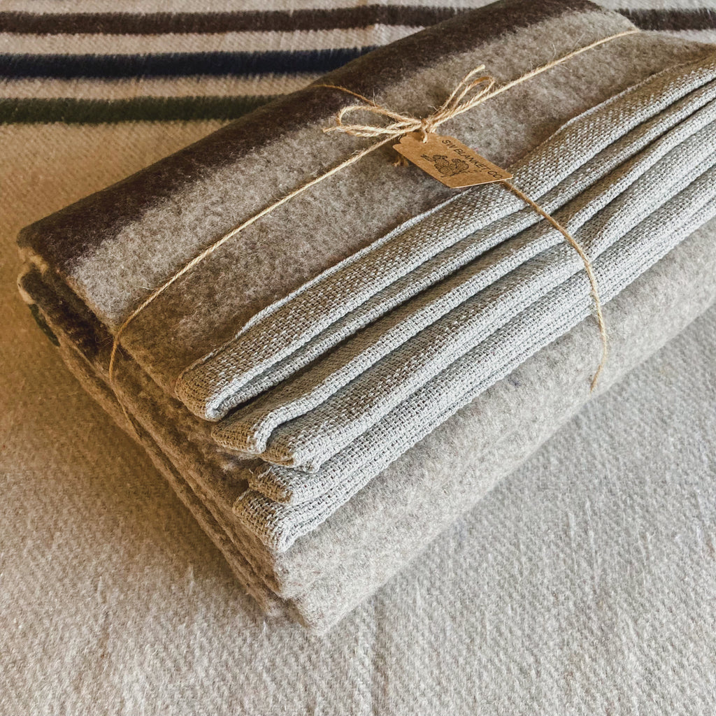 Light Gray Brushed Wool Handwoven Blanket with Tailored Edge