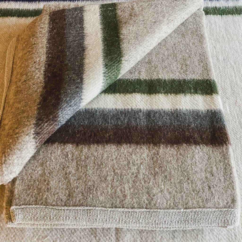 Light Gray Brushed Wool Handwoven Blanket with Tailored Edge