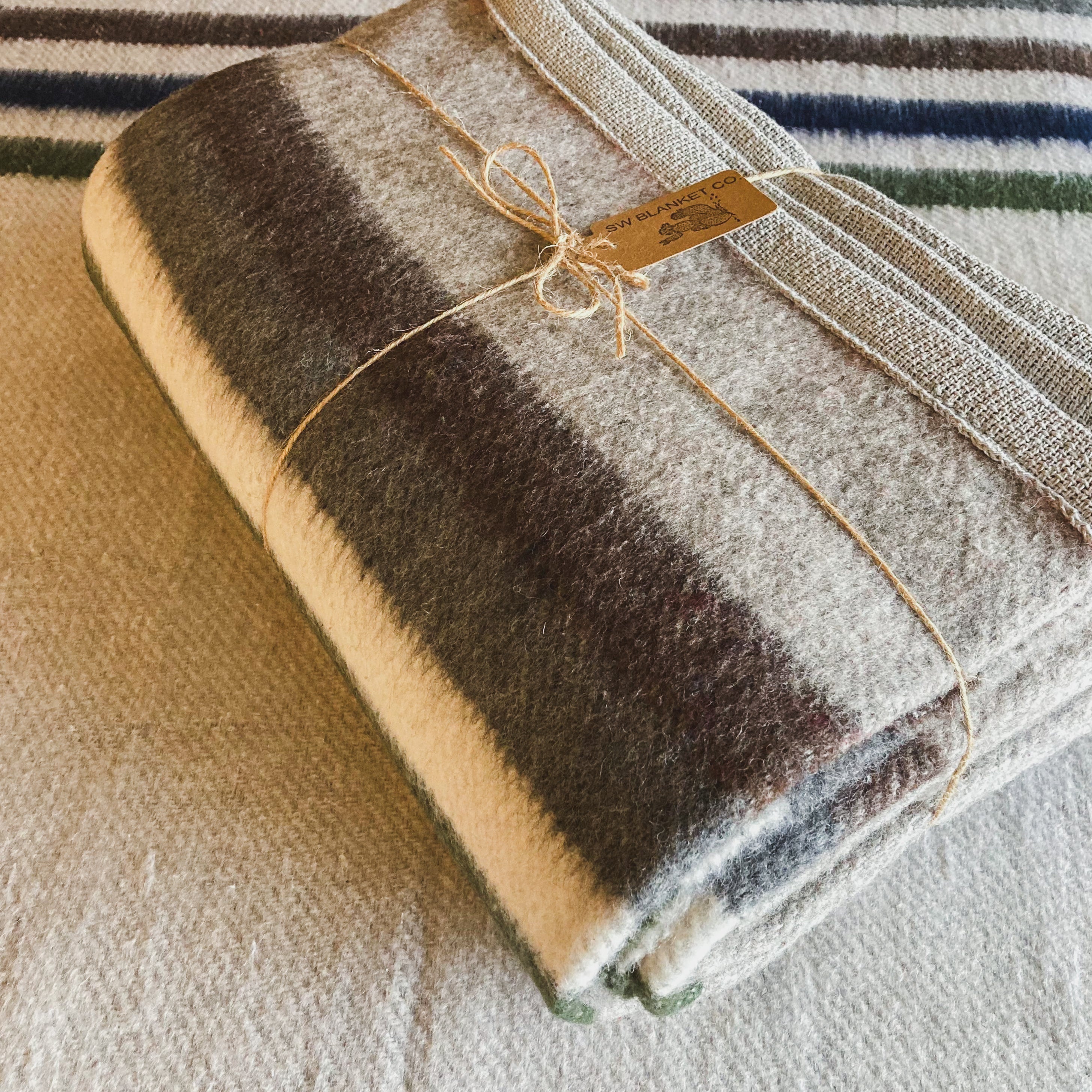 Light Gray Brushed Wool Handwoven Blanket with Tailored Edge