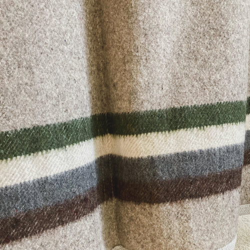 Light Gray Brushed Wool Handwoven Blanket with Tailored Edge