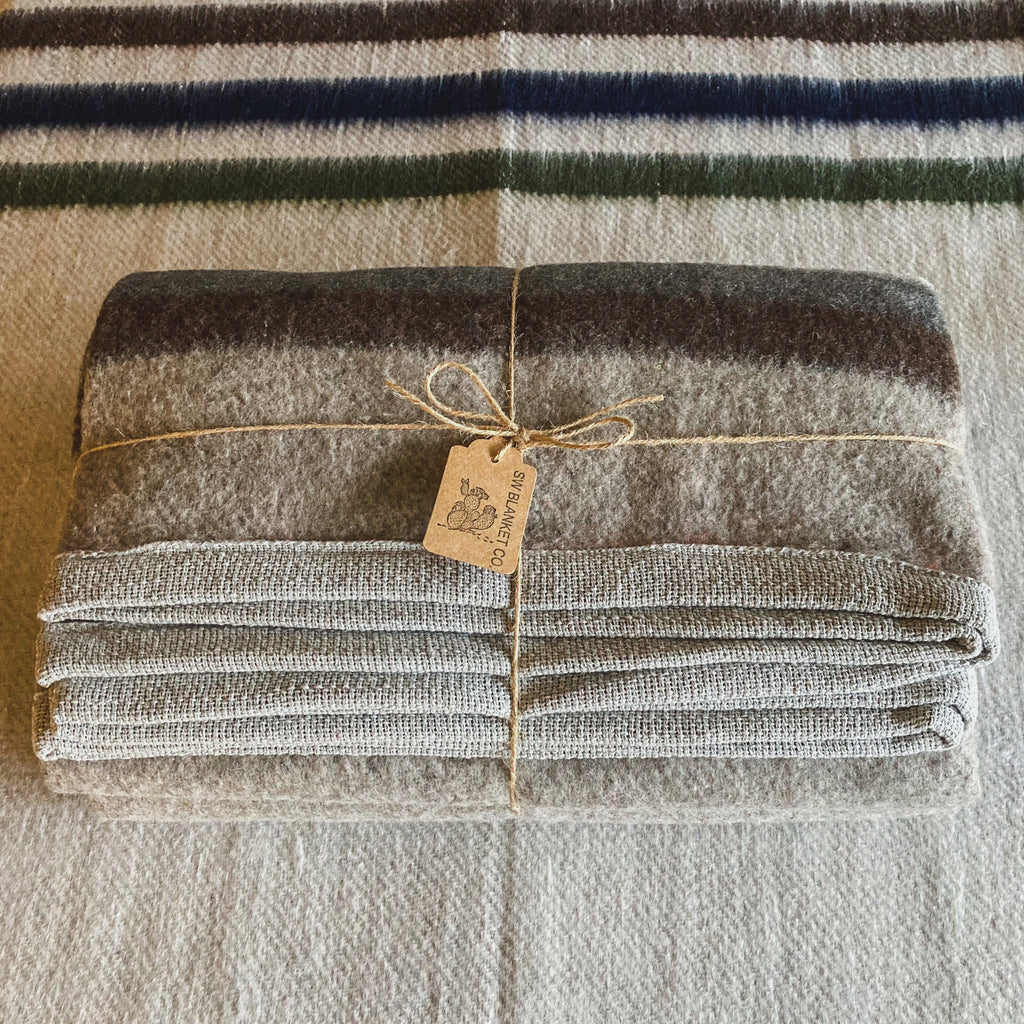 Light Gray Brushed Wool Handwoven Blanket with Tailored Edge
