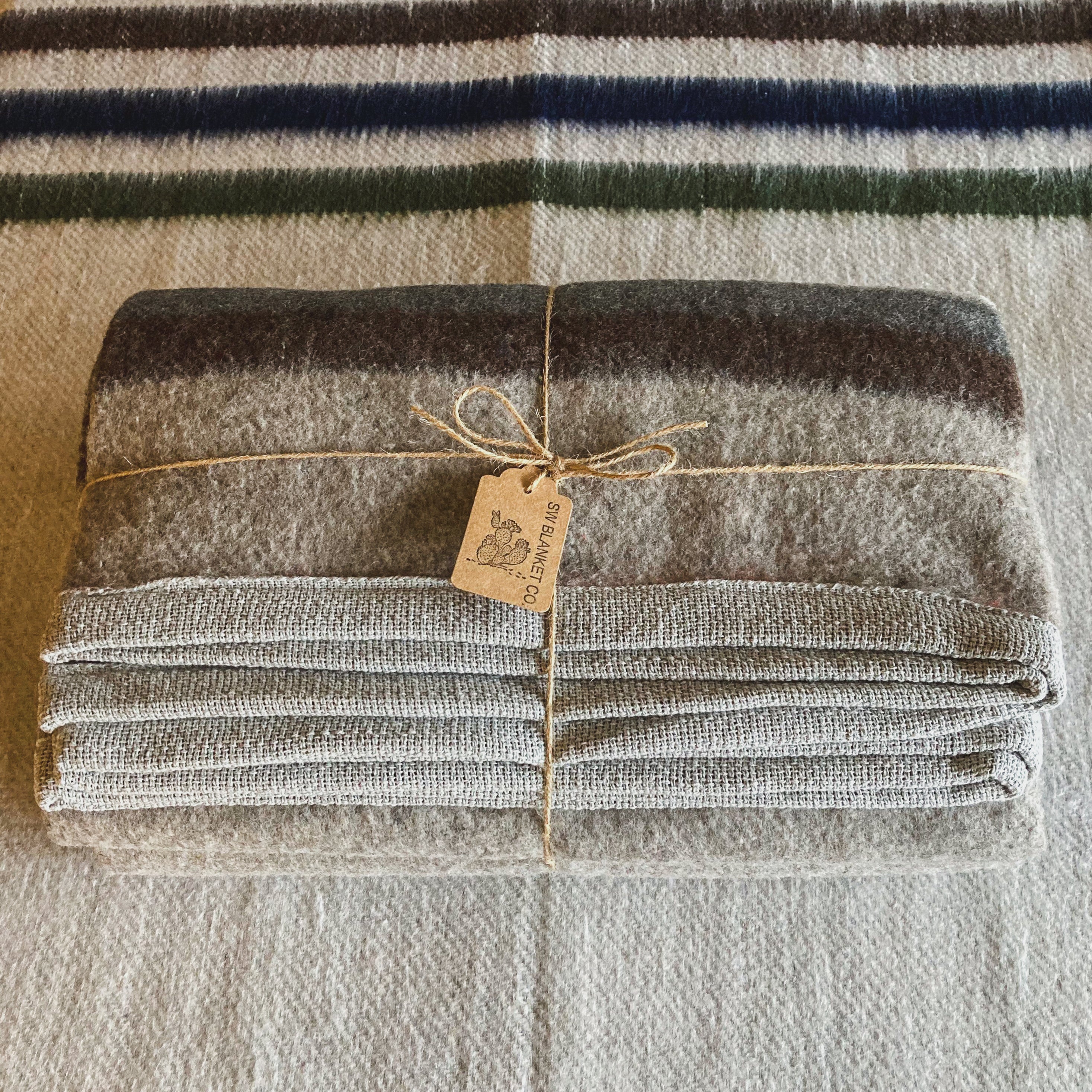 Light Gray Brushed Wool Handwoven Blanket with Tailored Edge