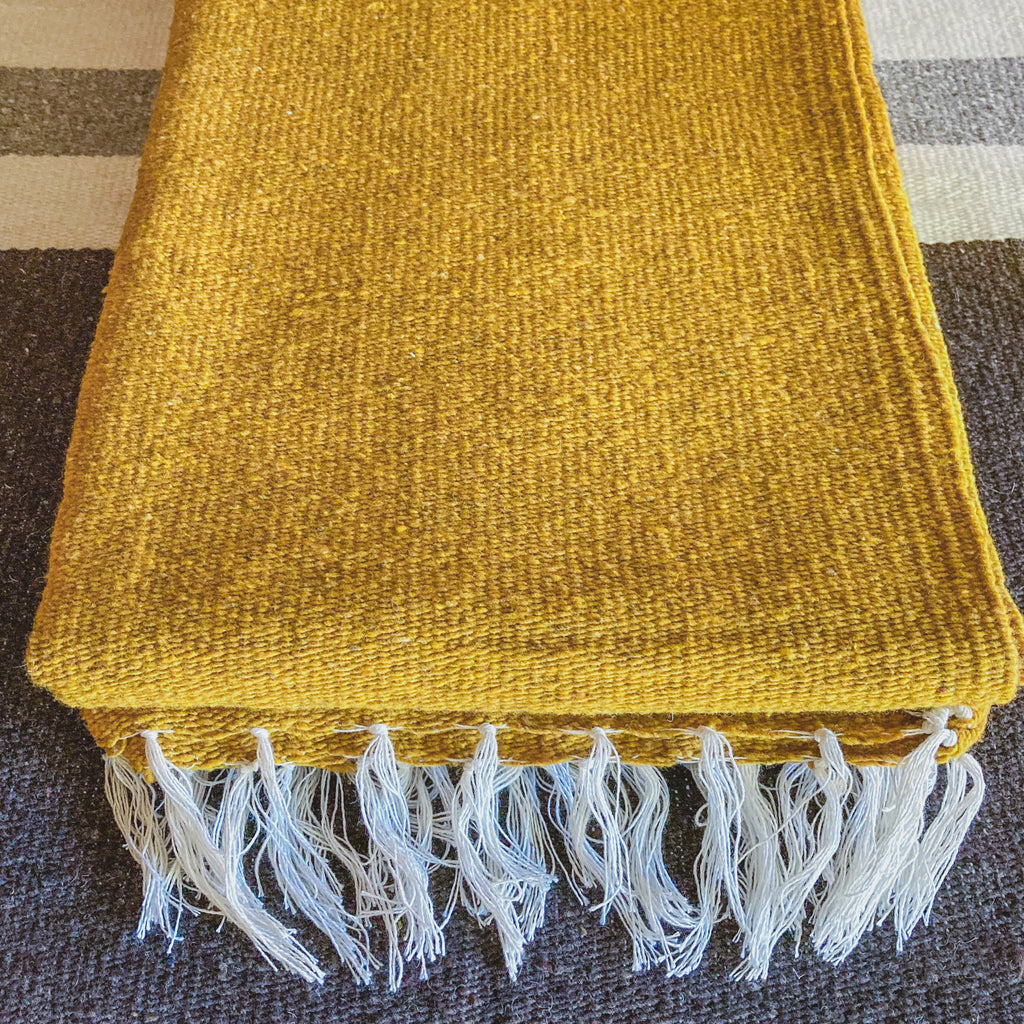 Gold and White Traditional Handwoven Wool Blanket