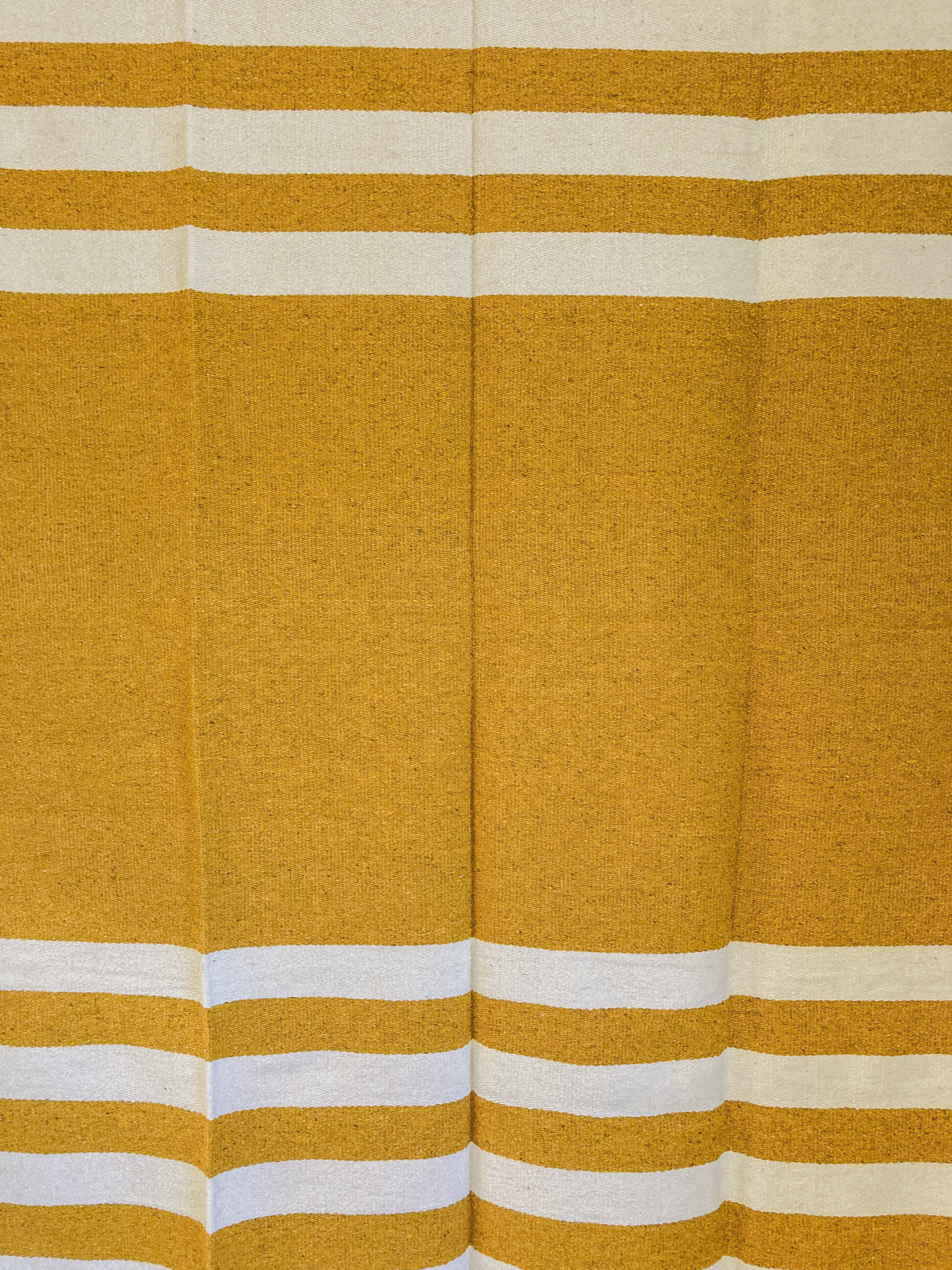 Gold and White Traditional Handwoven Wool Blanket