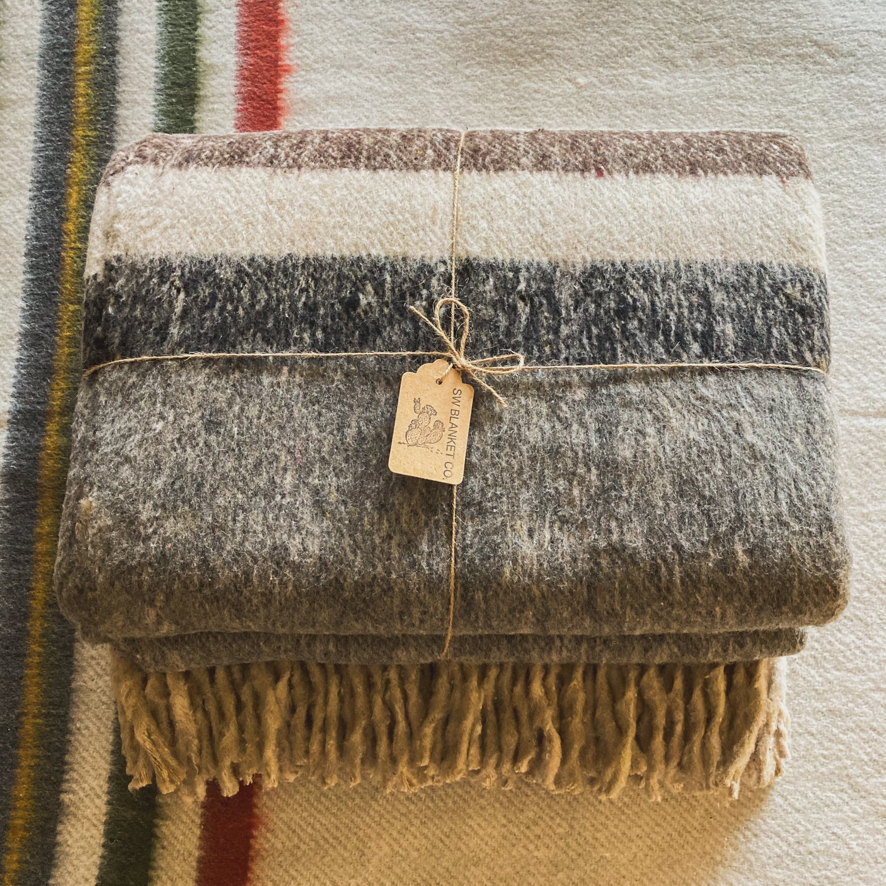 XL Gray Brushed Wool Handwoven Blanket with Fringe