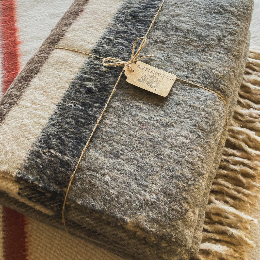 XL Gray Brushed Wool Handwoven Blanket with Fringe