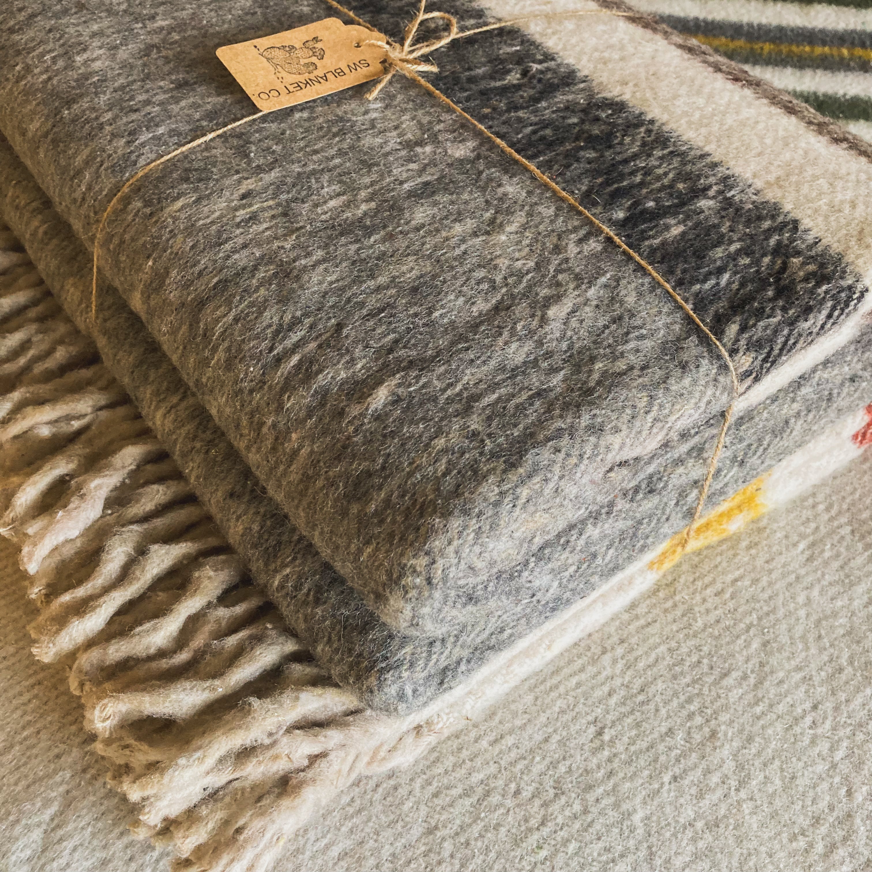 XL Gray Brushed Wool Handwoven Blanket with Fringe