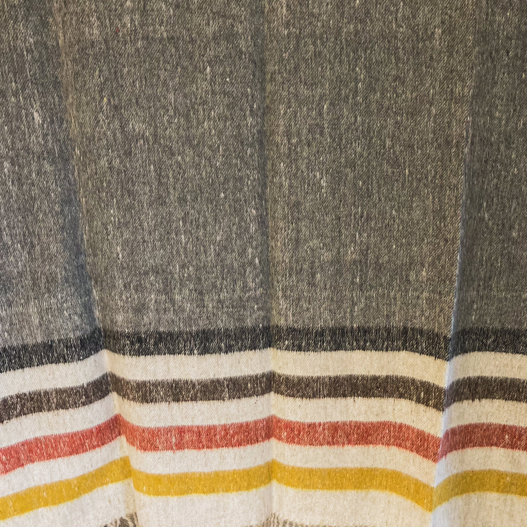 XL Gray Brushed Wool Handwoven Blanket with Fringe