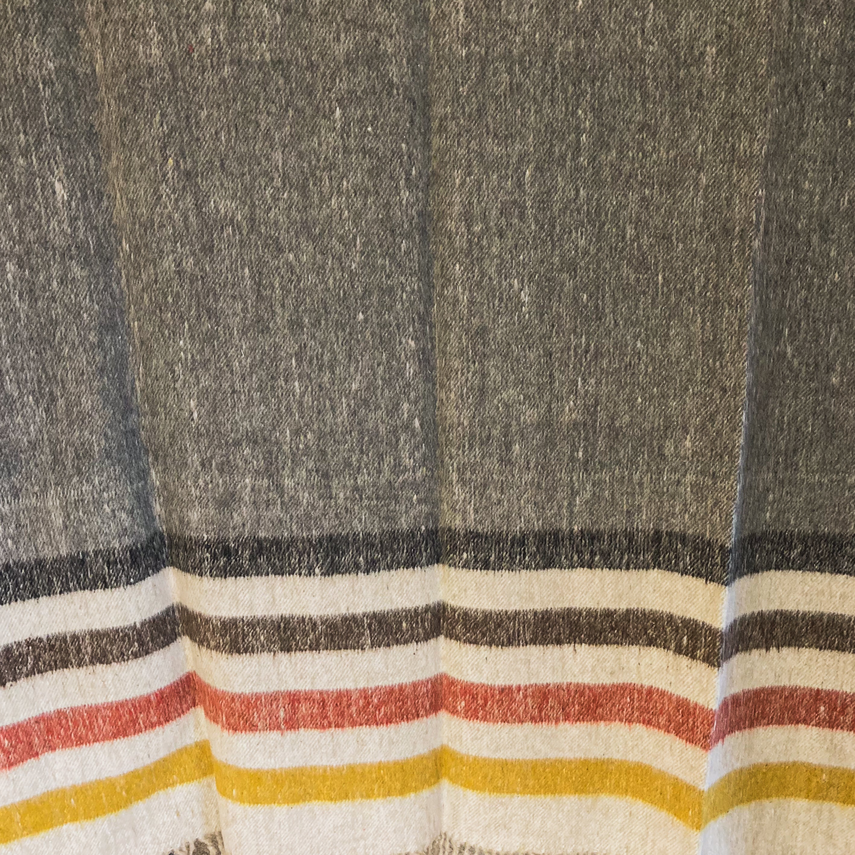 XL Gray Brushed Wool Handwoven Blanket with Fringe