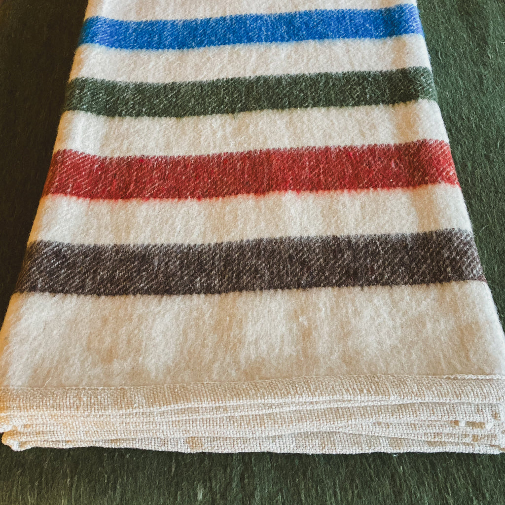 Off White Brushed Wool Handwoven Blanket with Tailored Edge