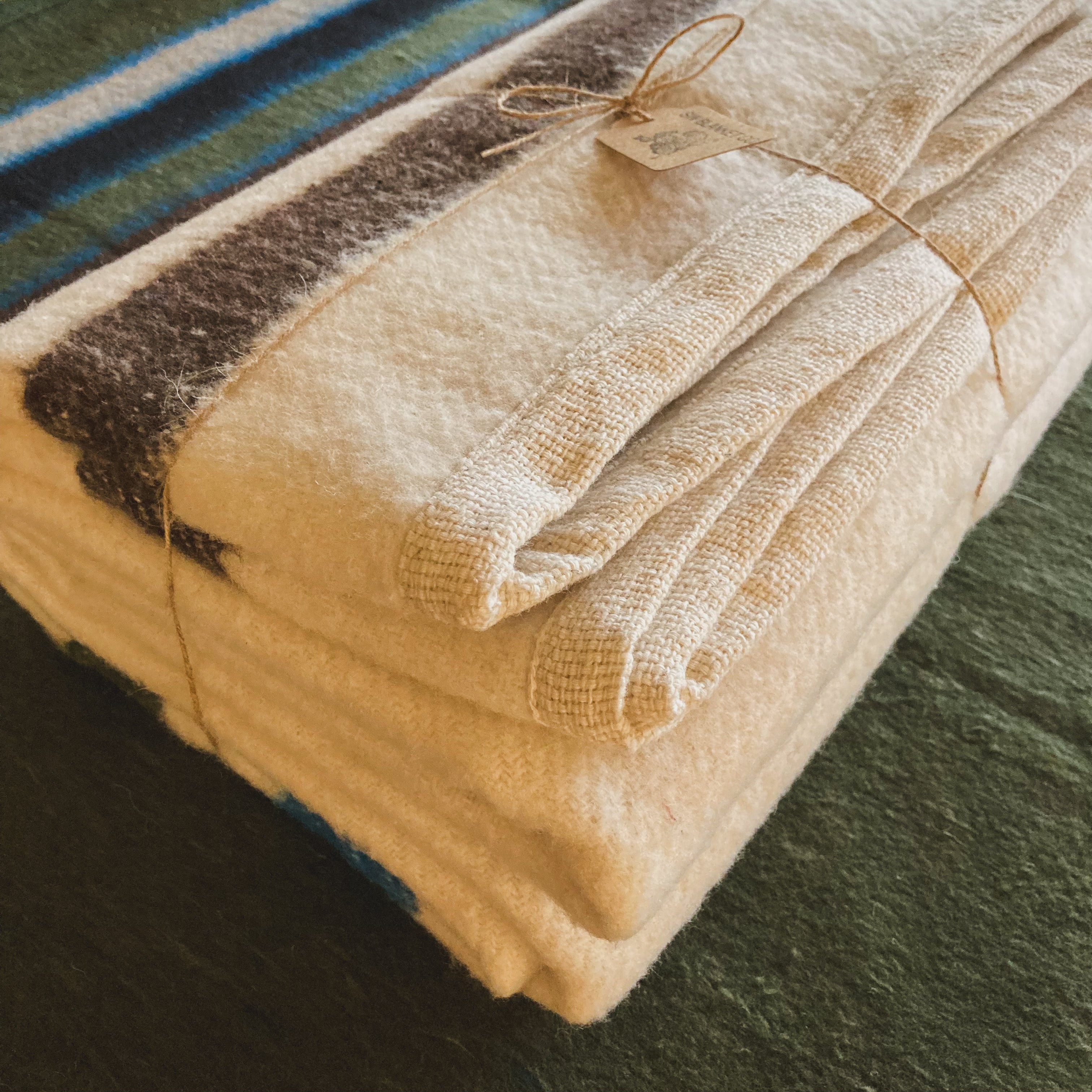 Off White Brushed Wool Handwoven Blanket with Tailored Edge