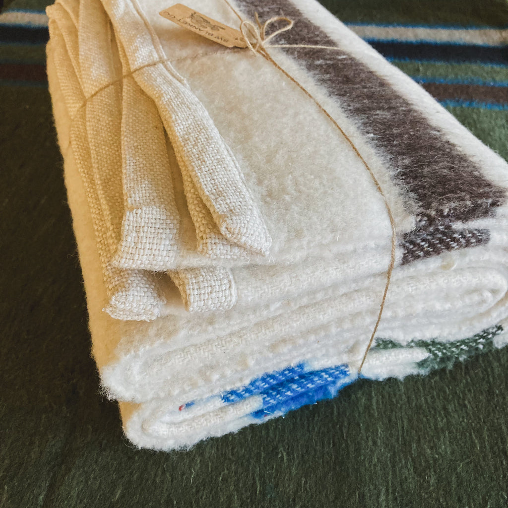Off White Brushed Wool Handwoven Blanket with Tailored Edge