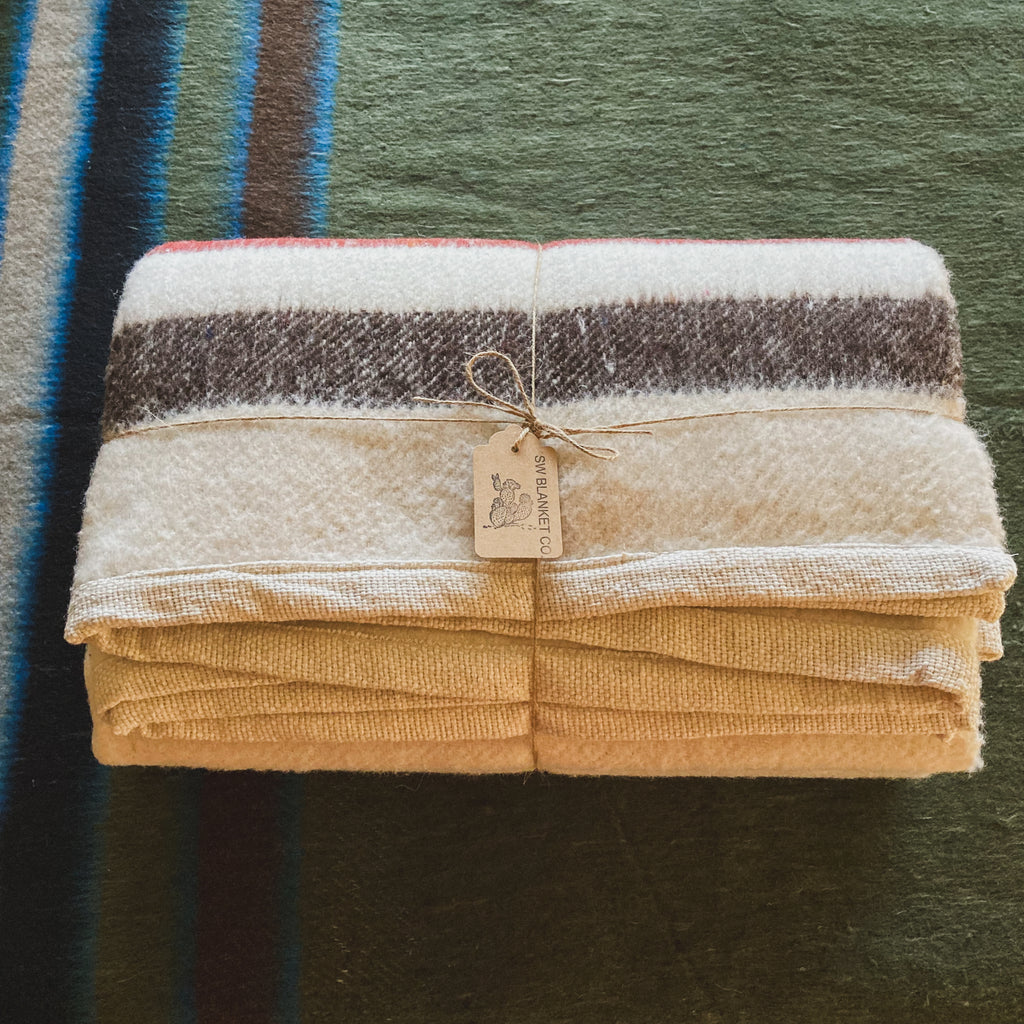 Off White Brushed Wool Handwoven Blanket with Tailored Edge