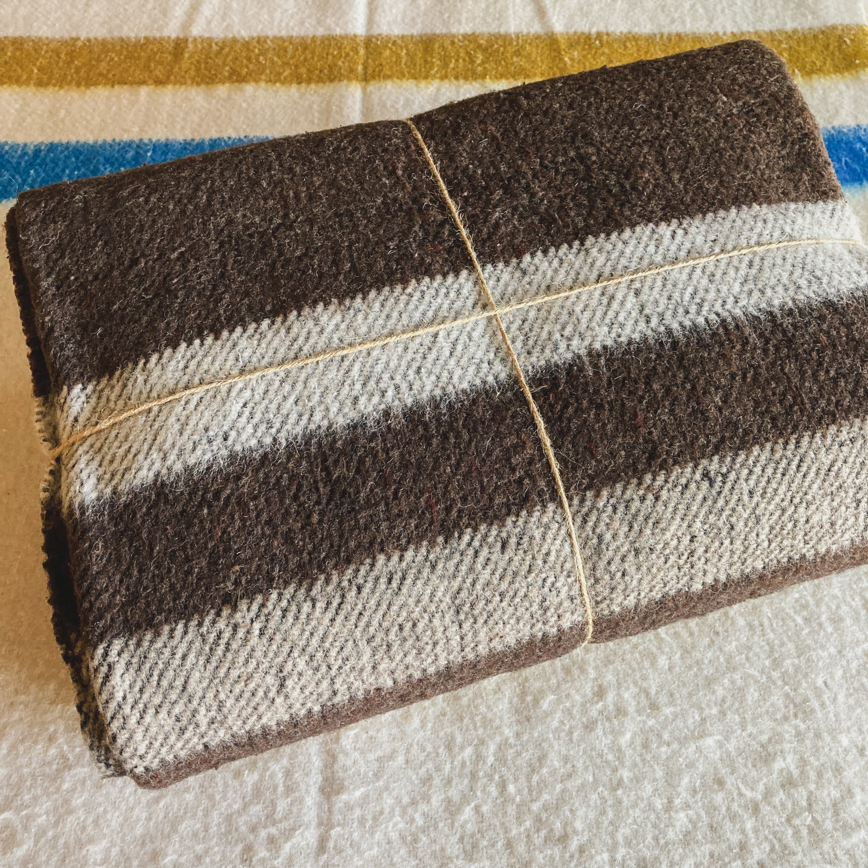 Dark Brown Brushed Wool Handwoven Blanket with Tailored Edge