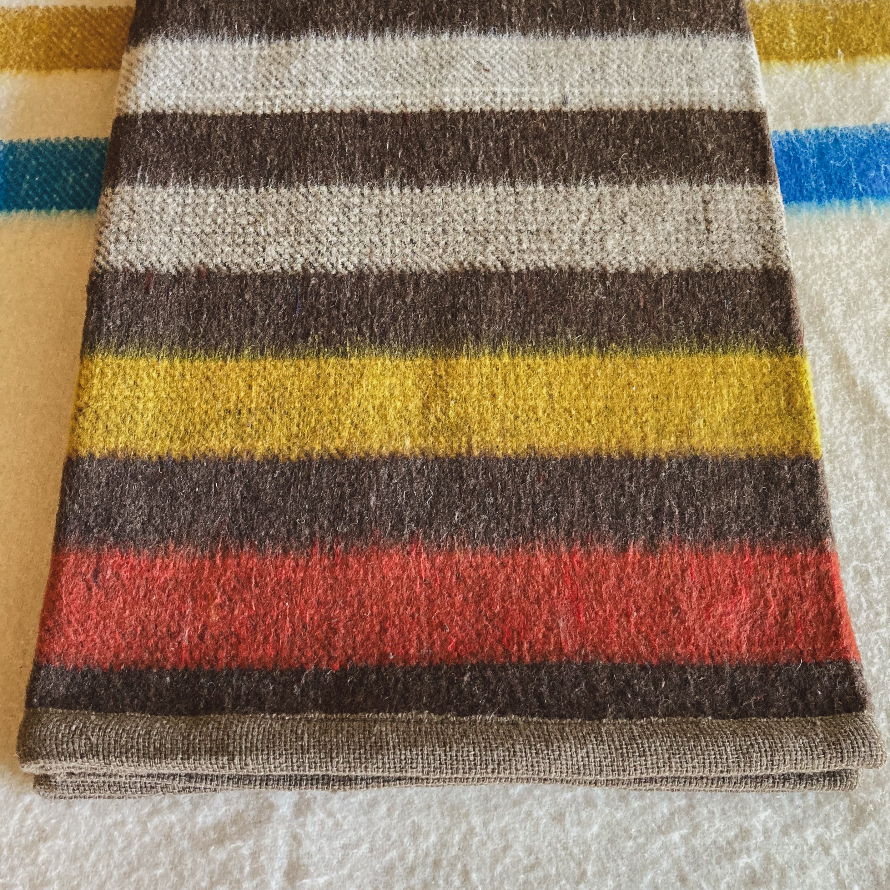 Dark Brown Brushed Wool Handwoven Blanket with Tailored Edge