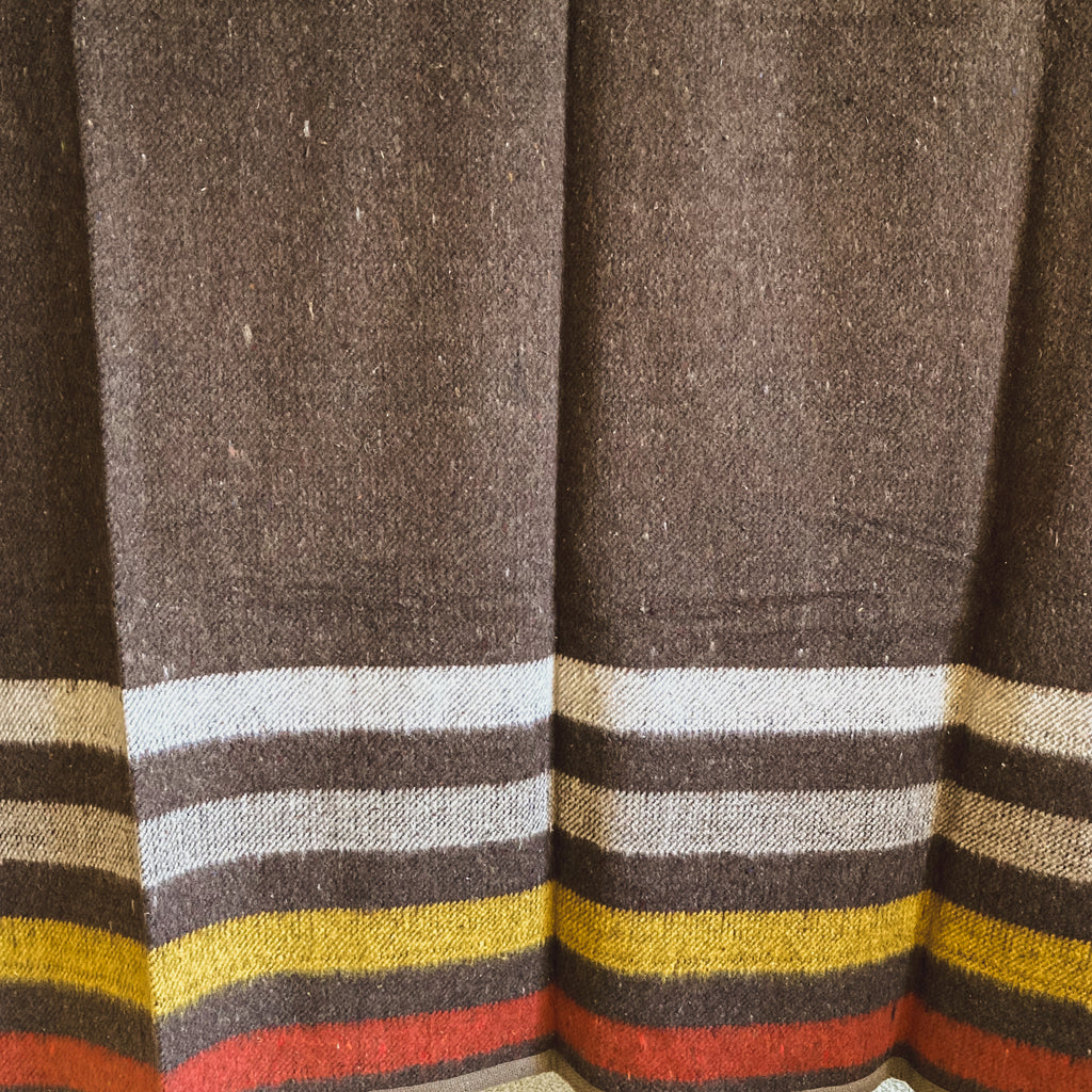 Dark Brown Brushed Wool Handwoven Blanket with Tailored Edge