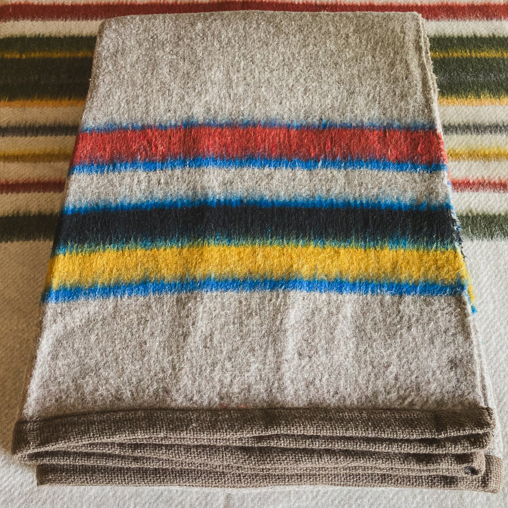 Gray Striped Brushed Wool Handwoven Blanket with Tailored Edge