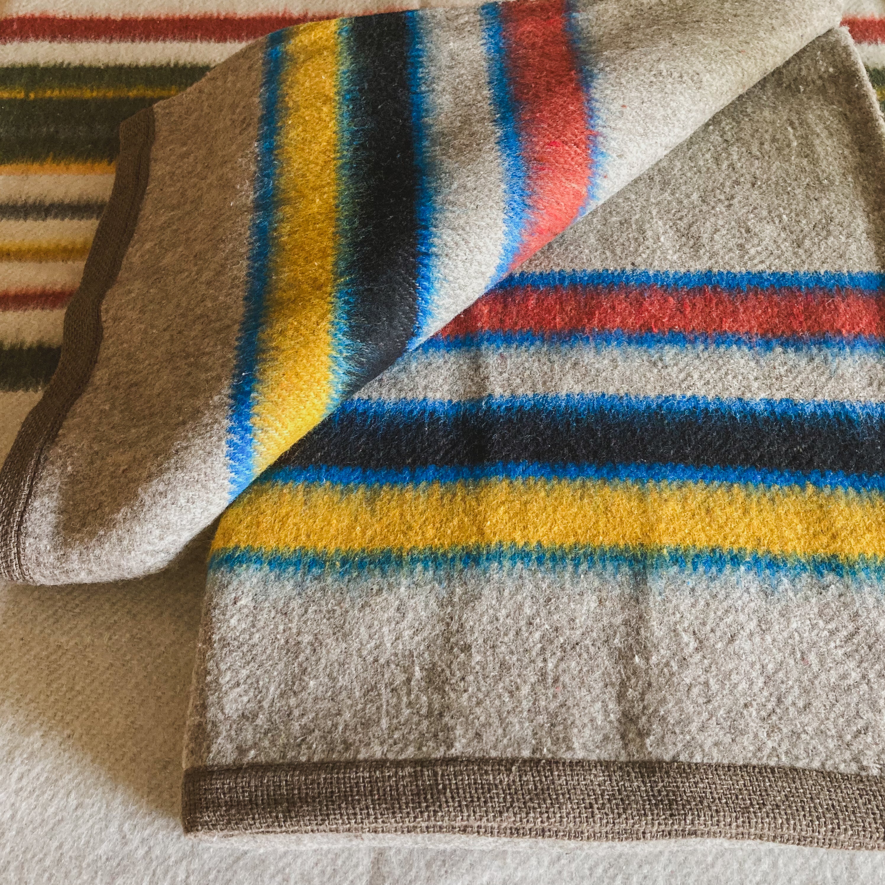 Gray Striped Brushed Wool Handwoven Blanket with Tailored Edge