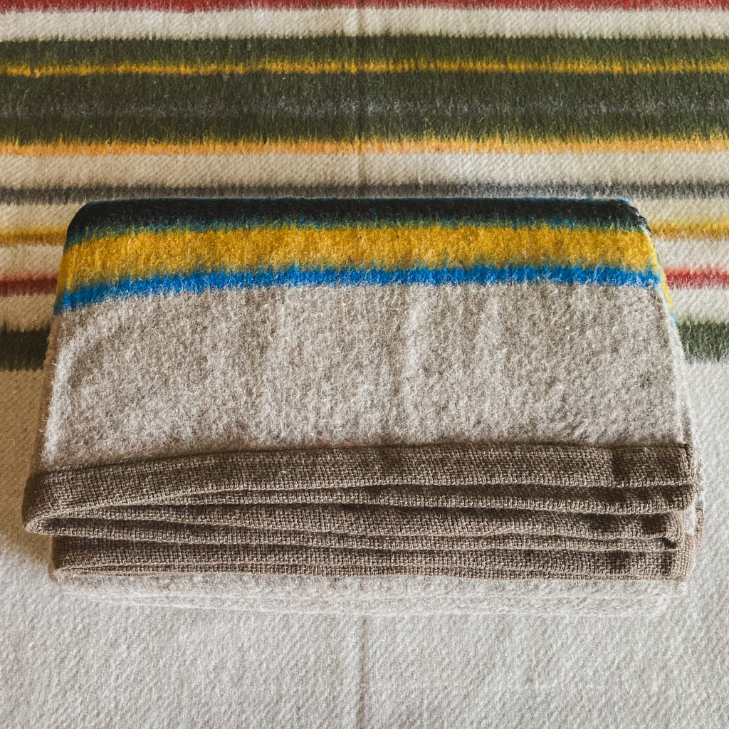Gray Striped Brushed Wool Handwoven Blanket with Tailored Edge