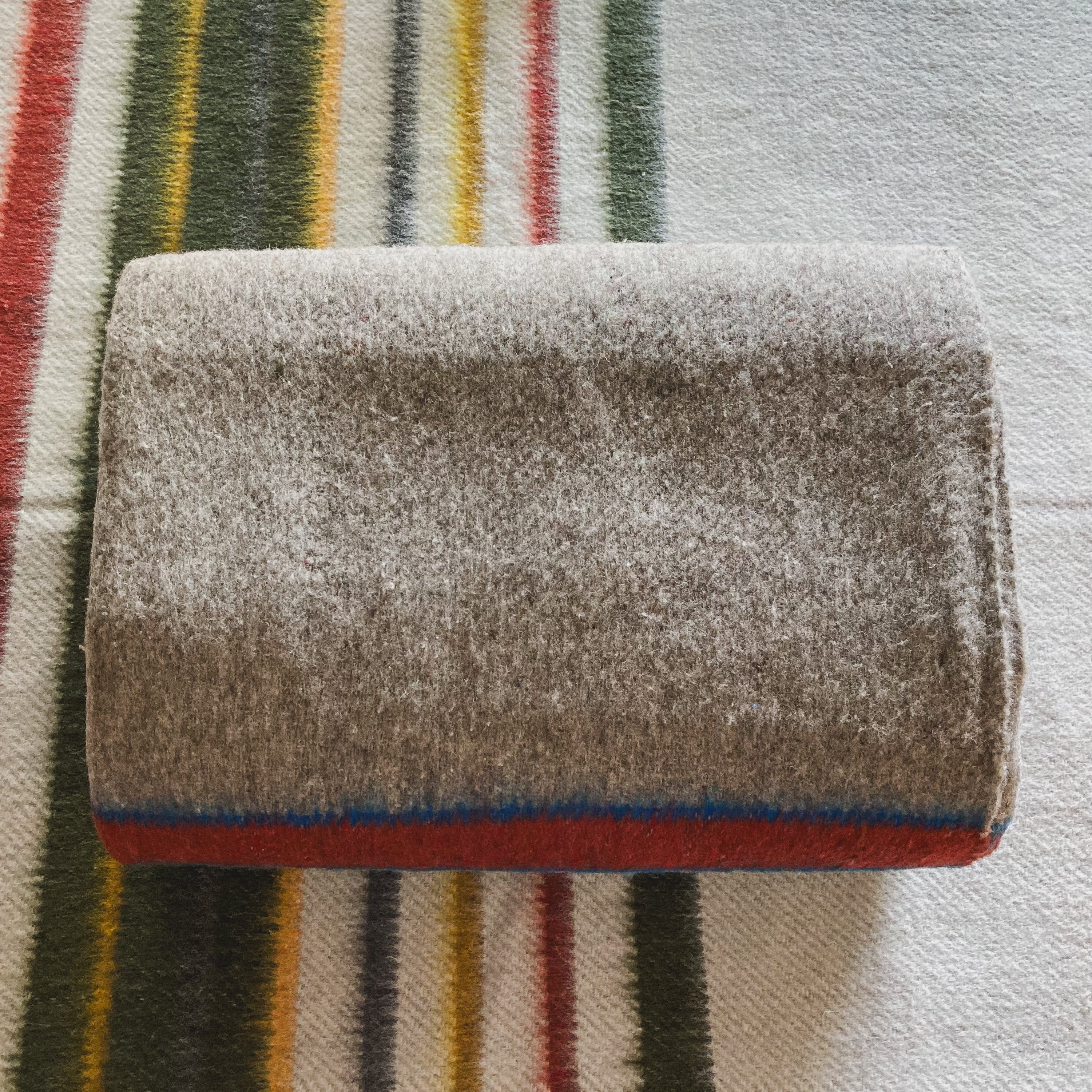 Gray Striped Brushed Wool Handwoven Blanket with Tailored Edge