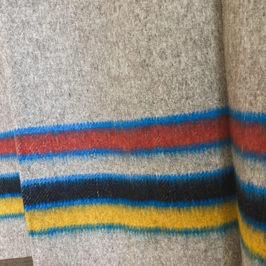 Gray Striped Brushed Wool Handwoven Blanket with Tailored Edge
