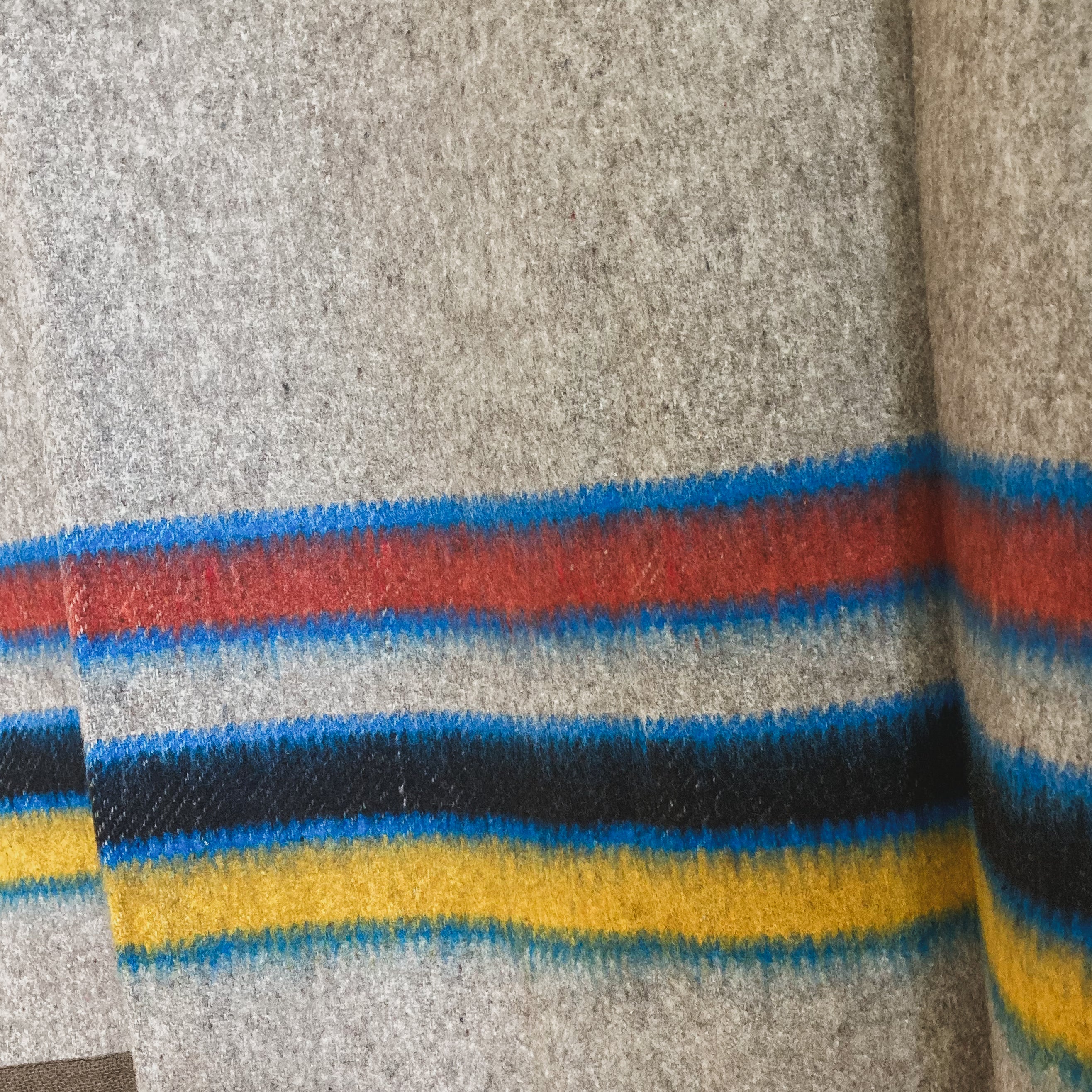 Gray Striped Brushed Wool Handwoven Blanket with Tailored Edge