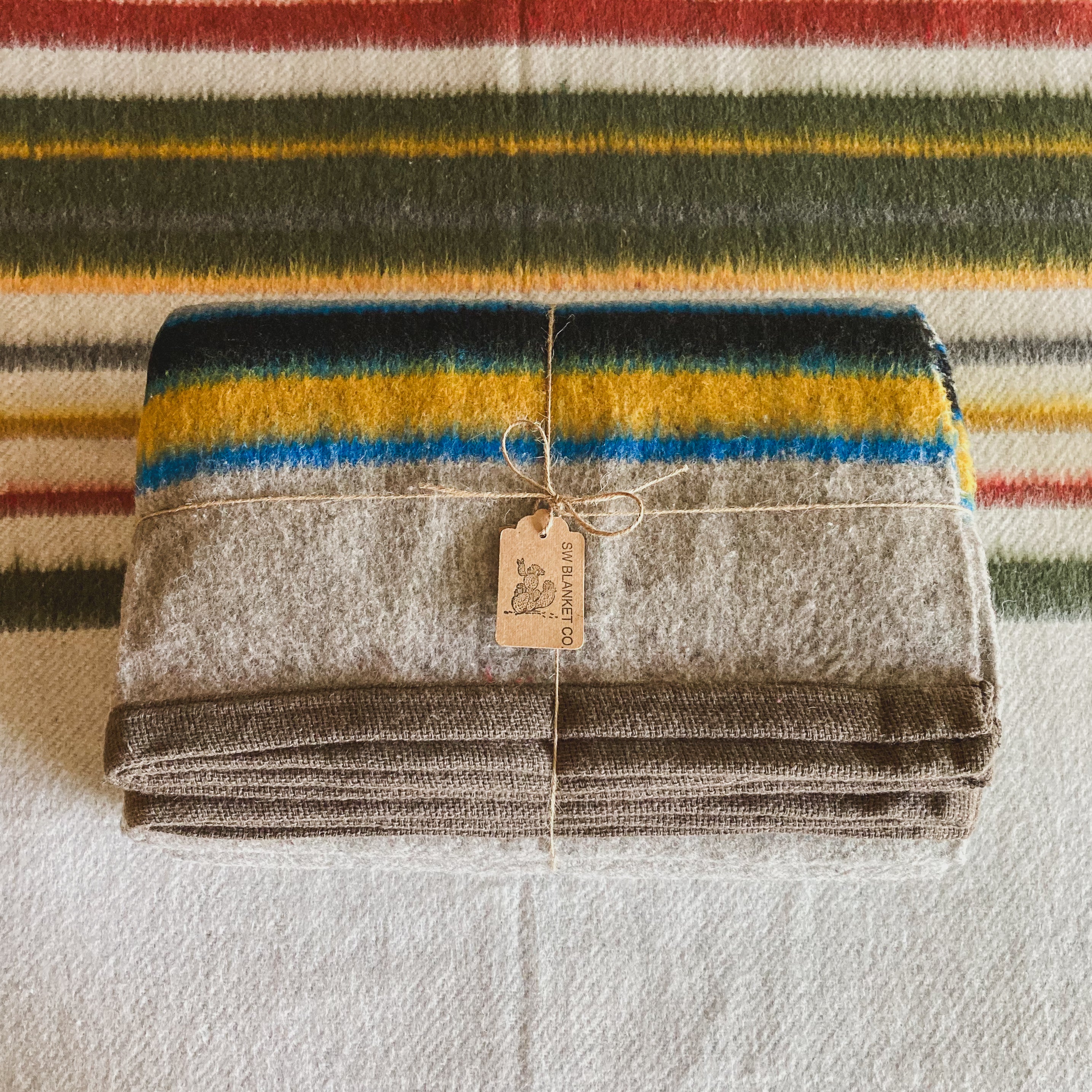 Gray Striped Brushed Wool Handwoven Blanket with Tailored Edge