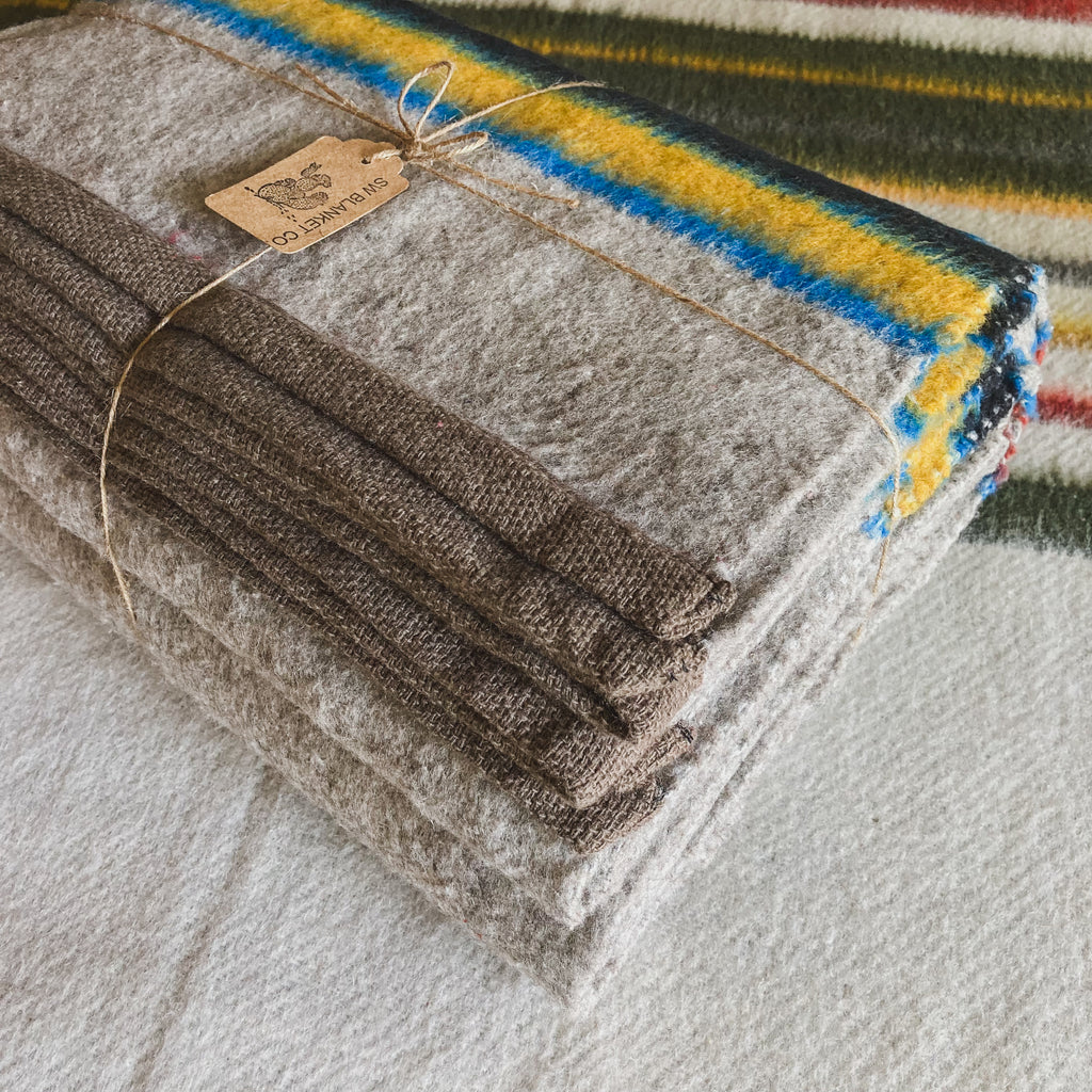 Gray Striped Brushed Wool Handwoven Blanket with Tailored Edge