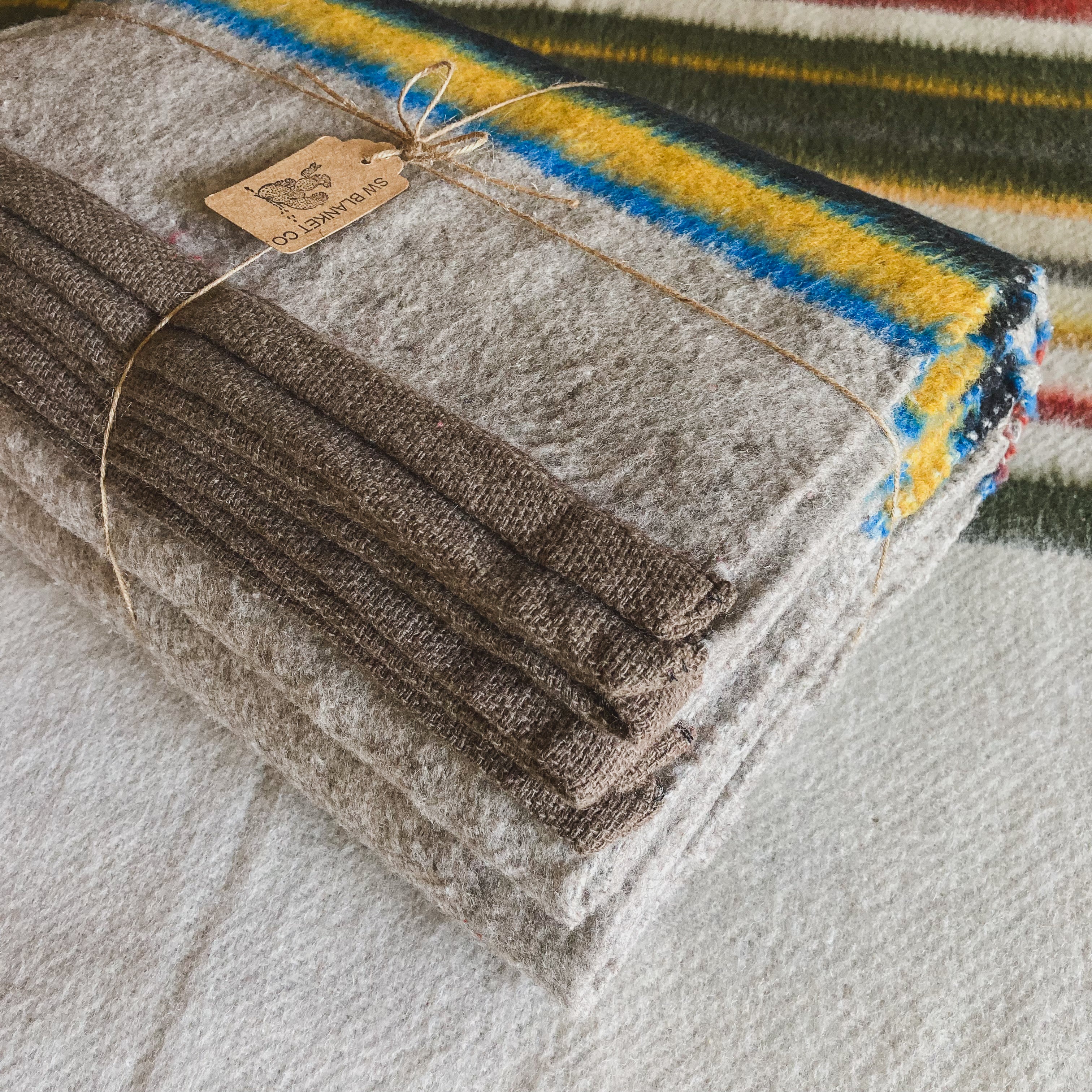 Gray Striped Brushed Wool Handwoven Blanket with Tailored Edge
