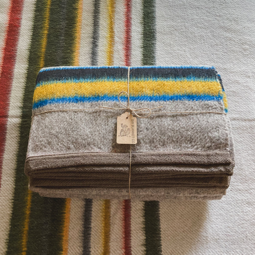 Gray Striped Brushed Wool Handwoven Blanket with Tailored Edge