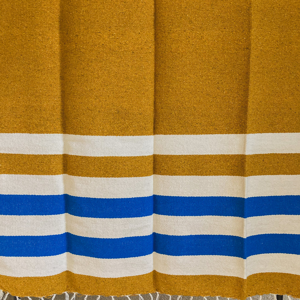 Gold Traditional Handwoven Wool Blanket with White Tassels