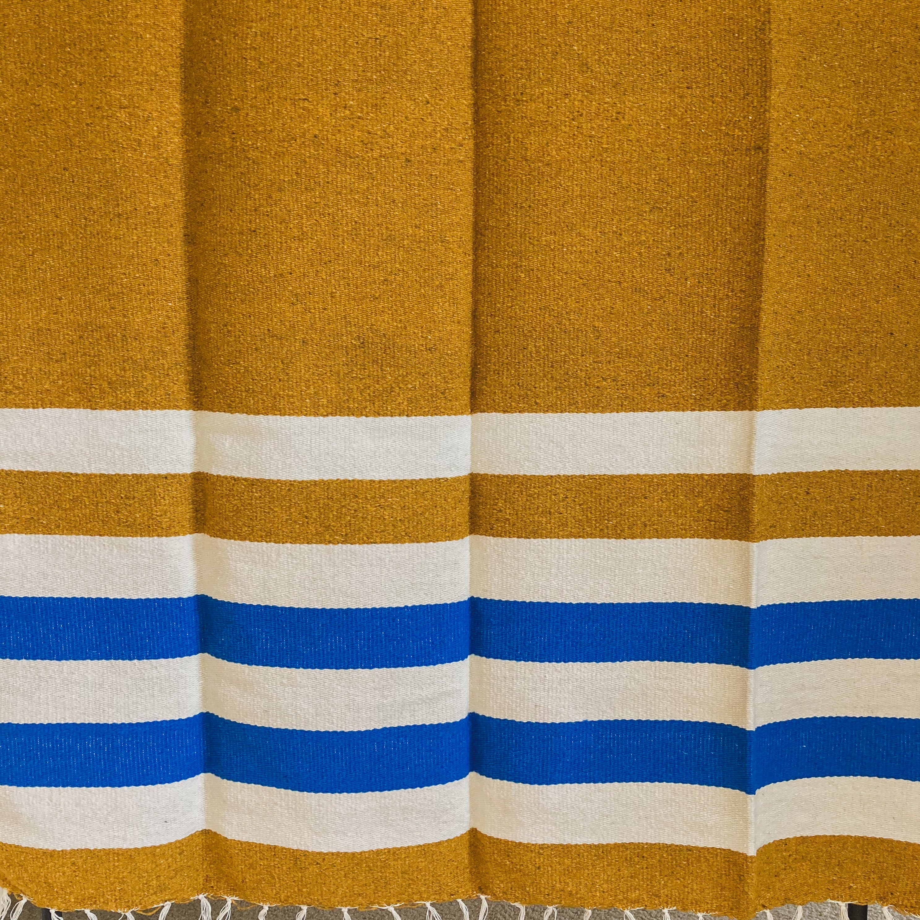 Gold Traditional Handwoven Wool Blanket with White Tassels