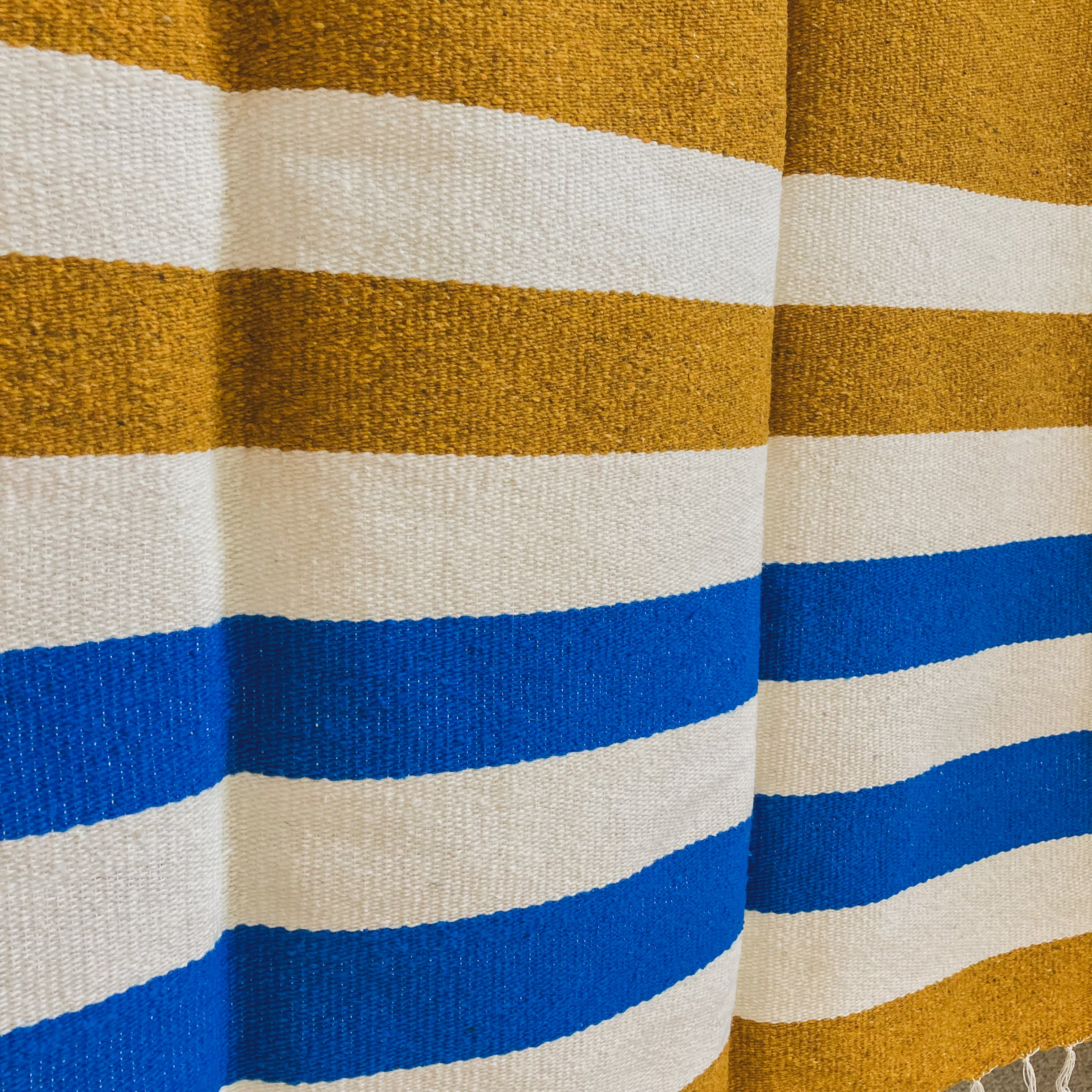 Gold Traditional Handwoven Wool Blanket with White Tassels
