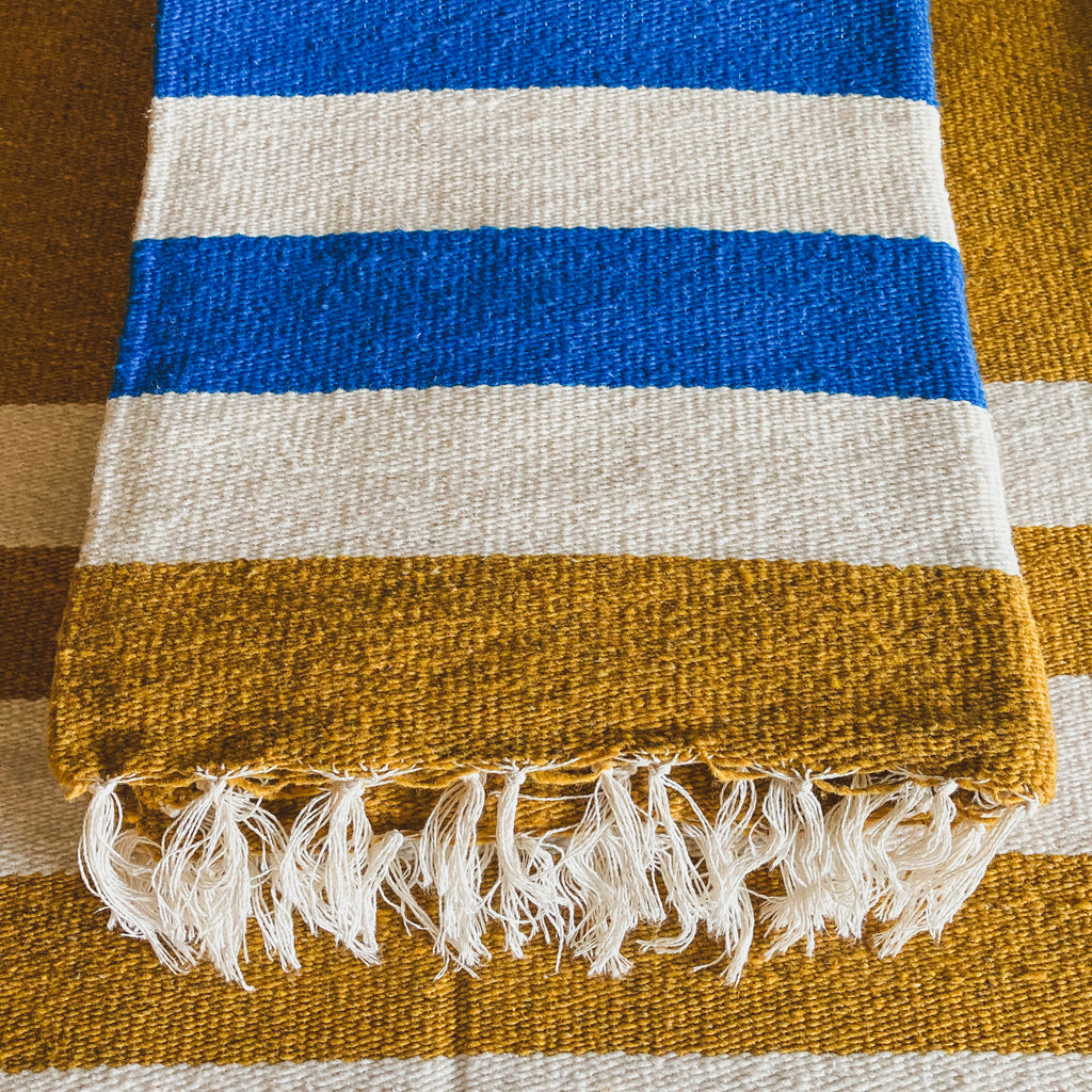 Gold Traditional Handwoven Wool Blanket with White Tassels