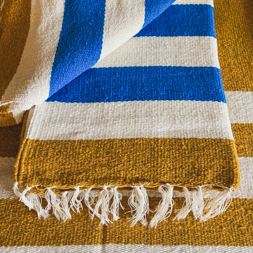 Gold Traditional Handwoven Wool Blanket with White Tassels