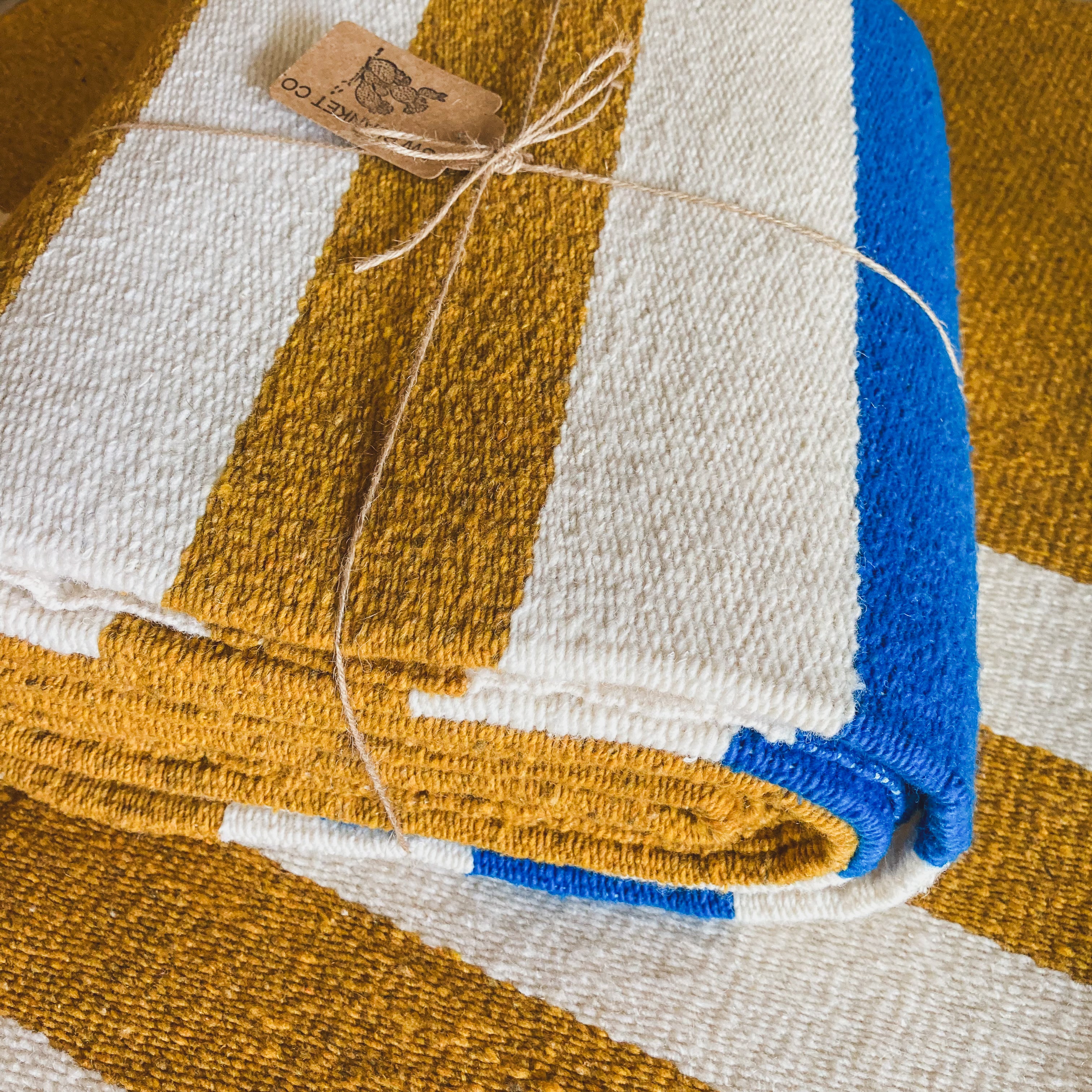 Gold Traditional Handwoven Wool Blanket with White Tassels