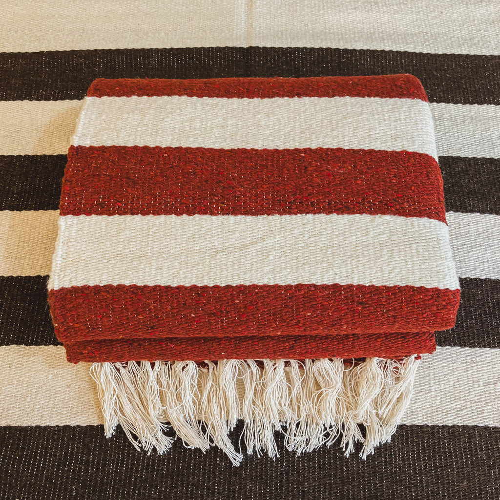 The Sedona Sunset Wool Blanket – Rustic Red & White