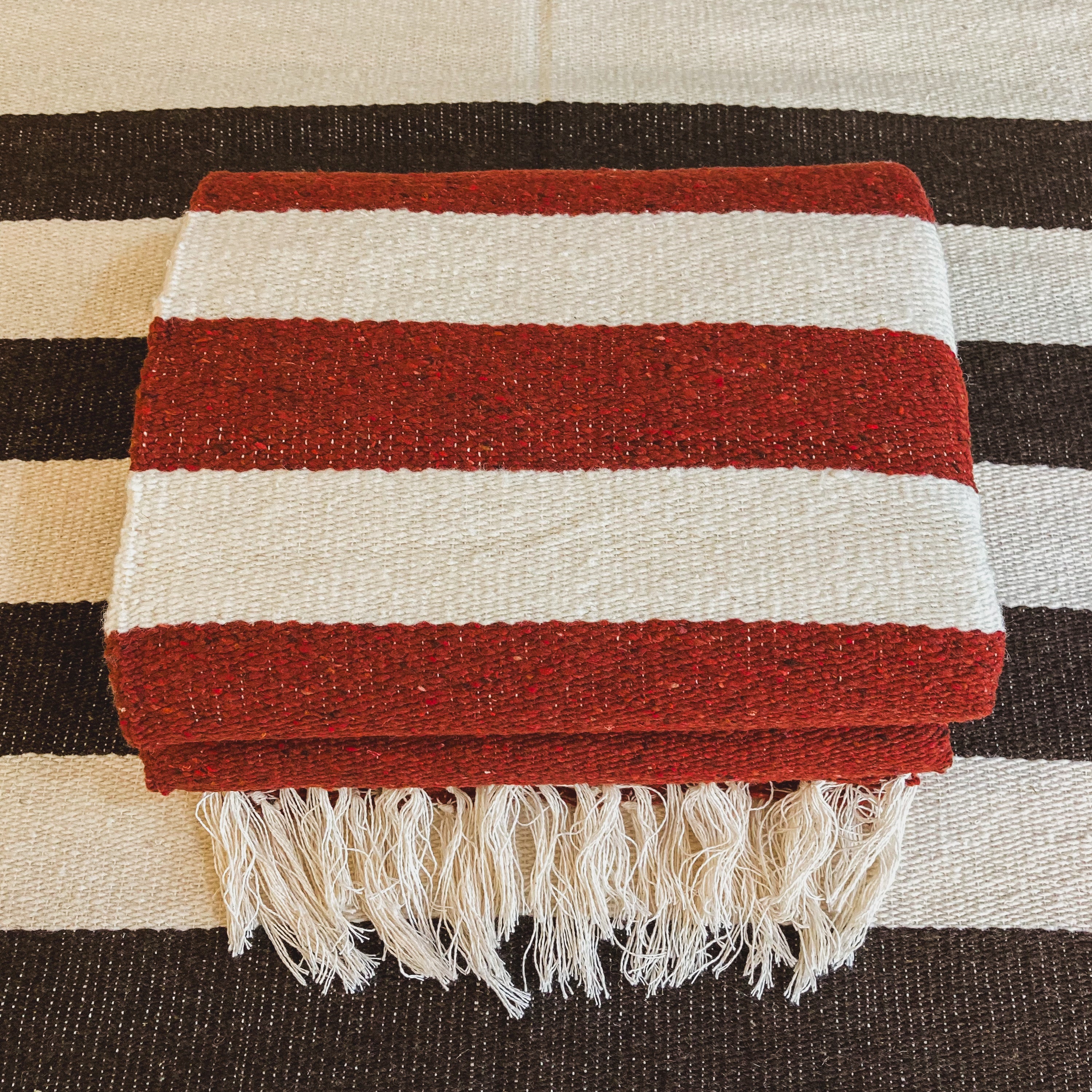 The Sedona Sunset Wool Blanket – Rustic Red & White