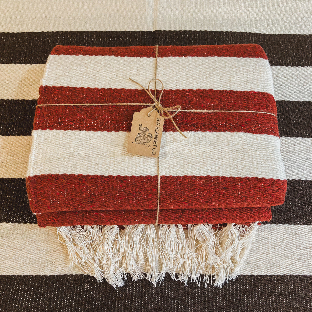 The Sedona Sunset Wool Blanket – Rustic Red & White