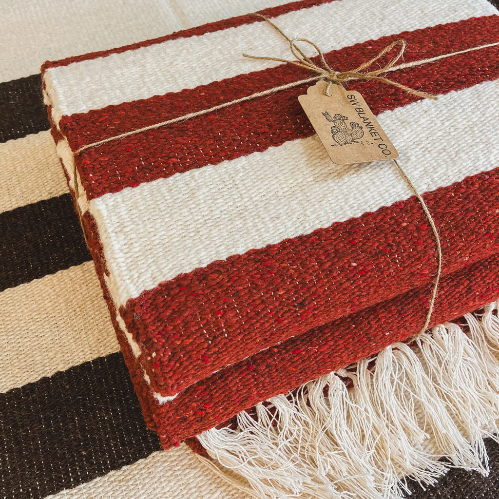 The Sedona Sunset Wool Blanket – Rustic Red & White