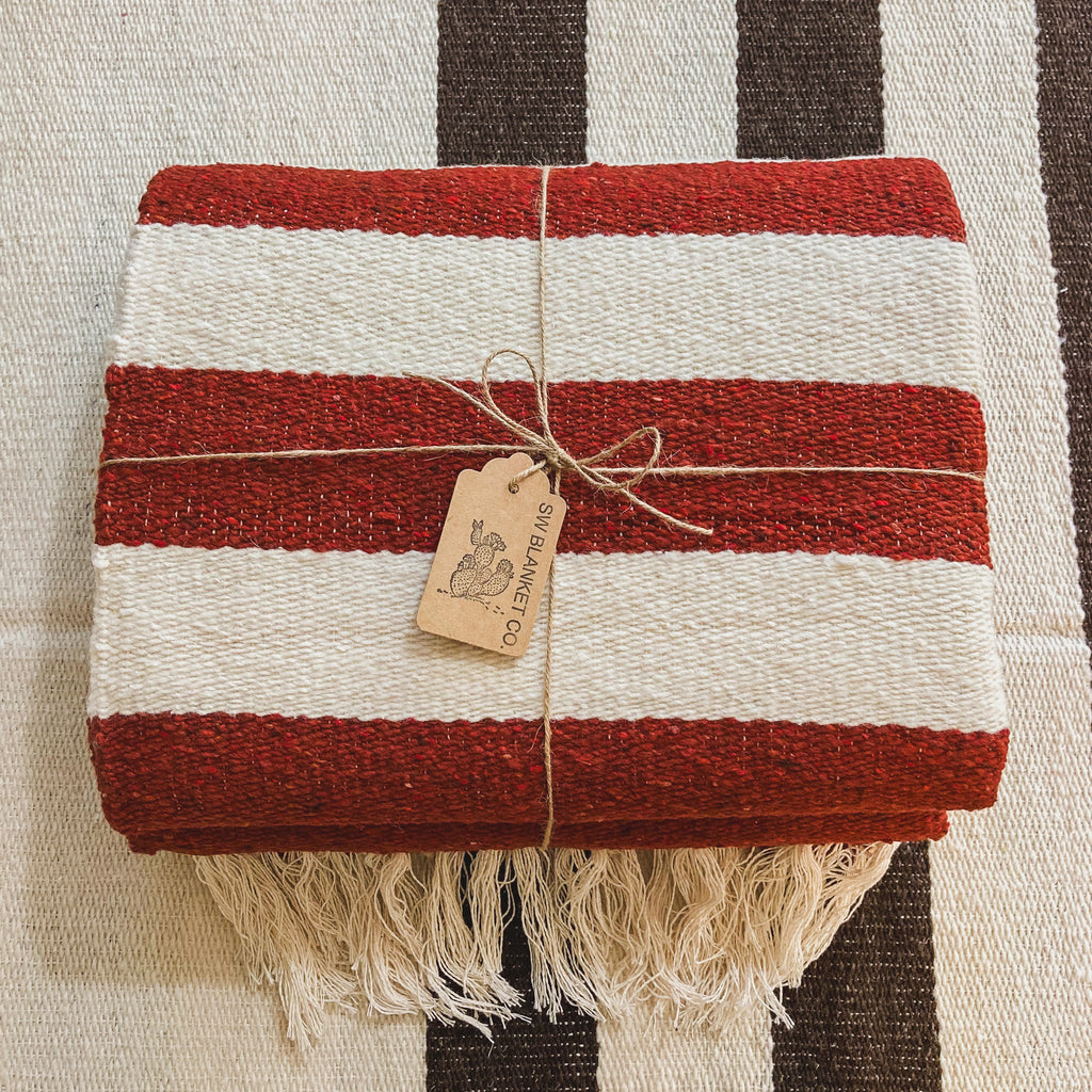 The Sedona Sunset Wool Blanket – Rustic Red & White
