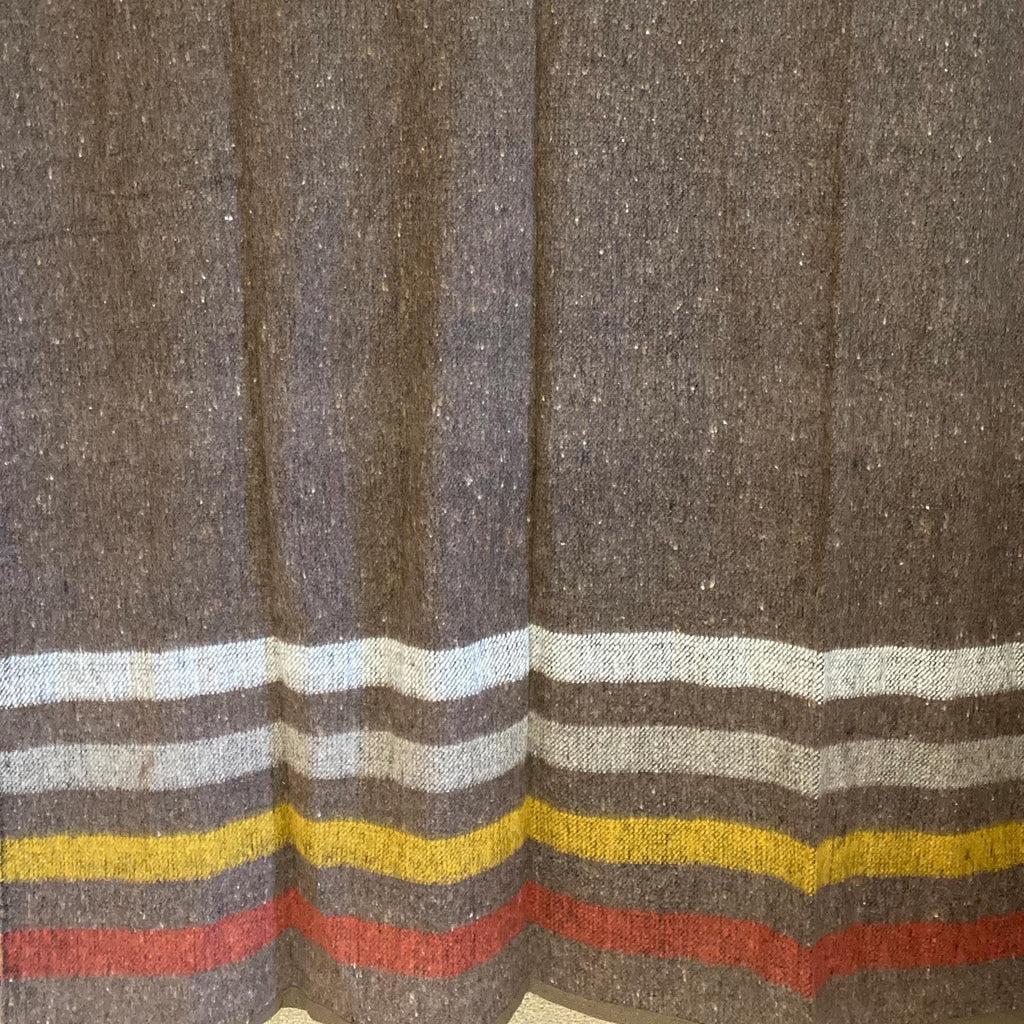 Brown Brushed Wool Handwoven Blanket with Tailored Edge