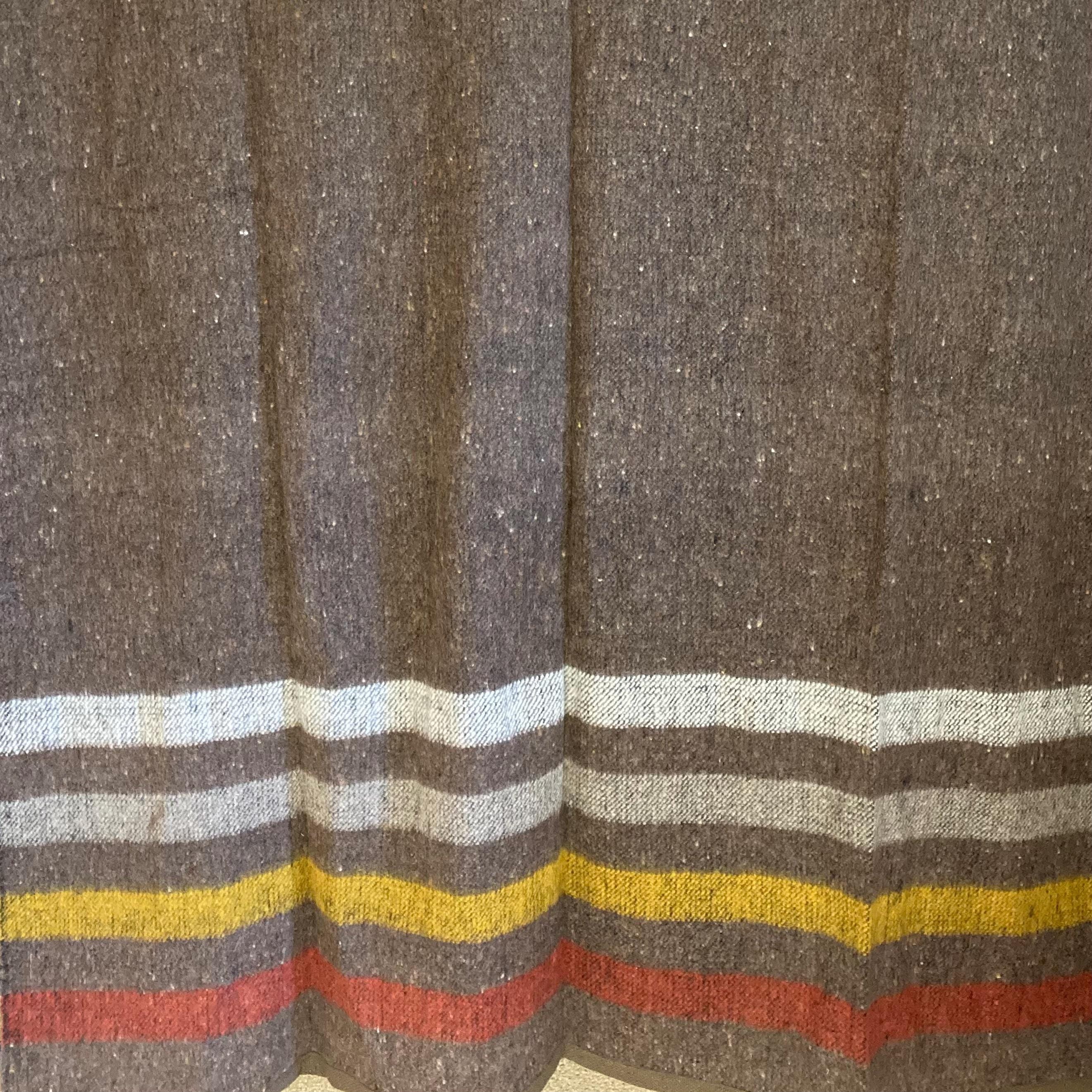 Brown Brushed Wool Handwoven Blanket with Tailored Edge