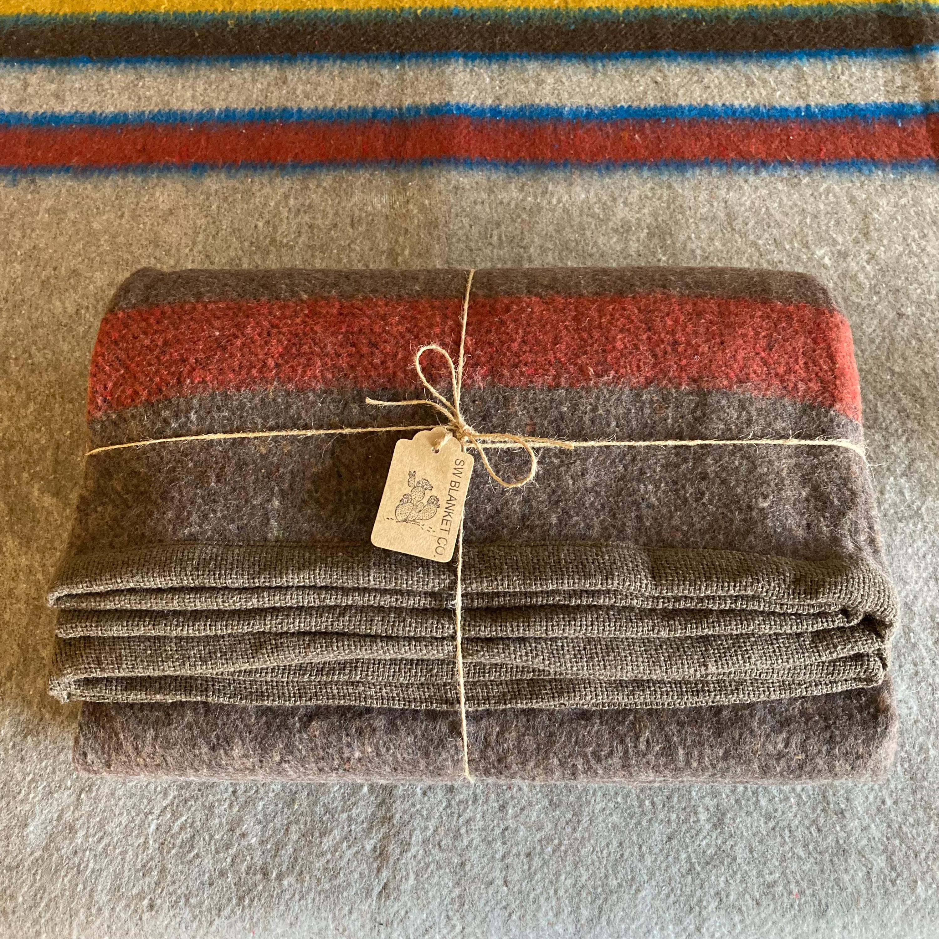 Brown Brushed Wool Handwoven Blanket with Tailored Edge